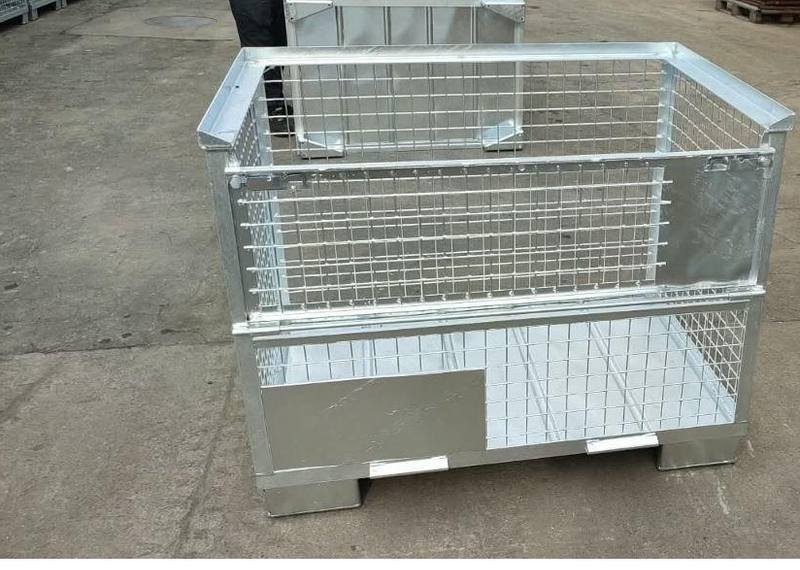 Grey container with mesh walls and sheet base